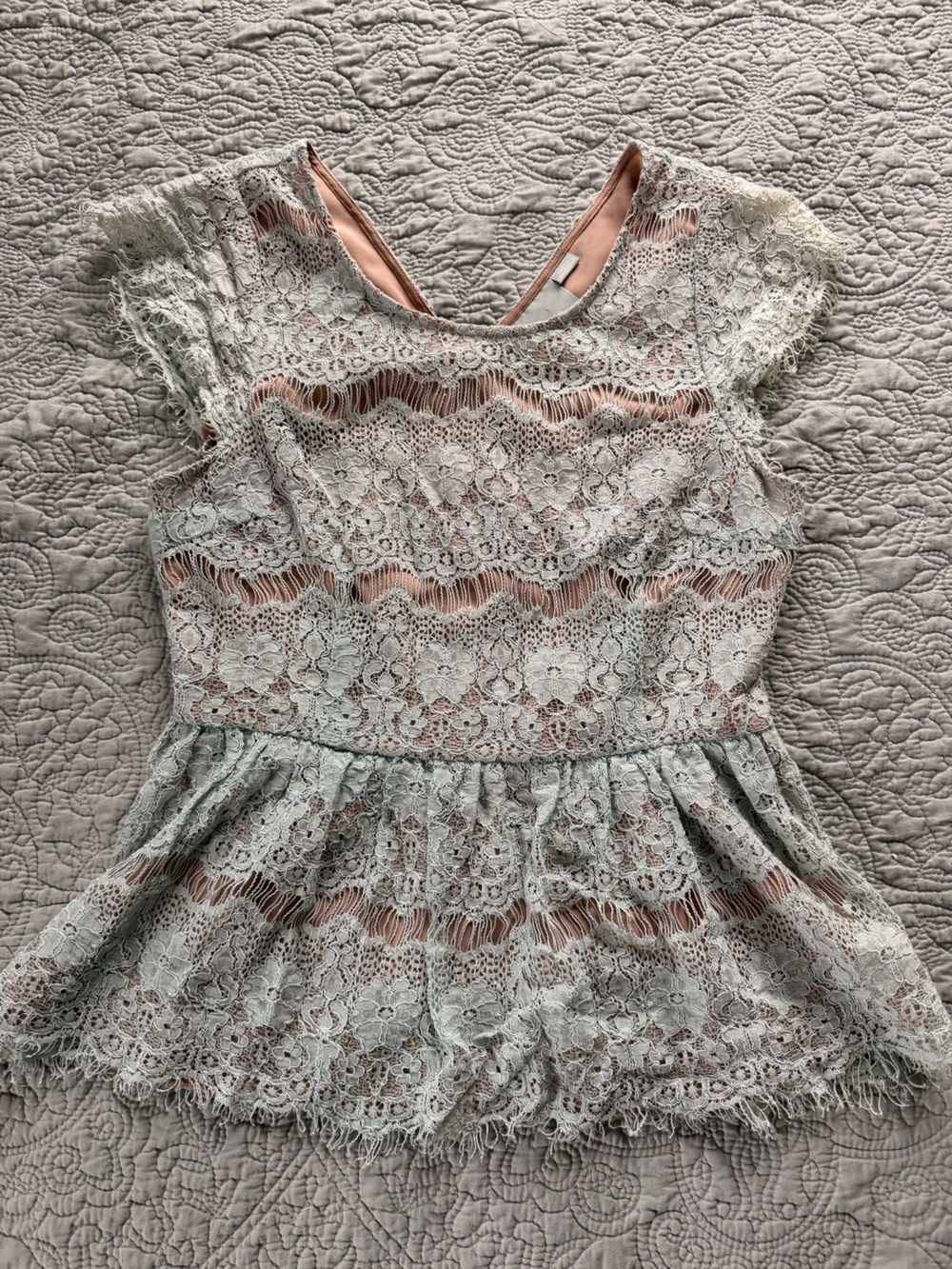 Anthropologie Lace Peplum Top in Mint and Blush